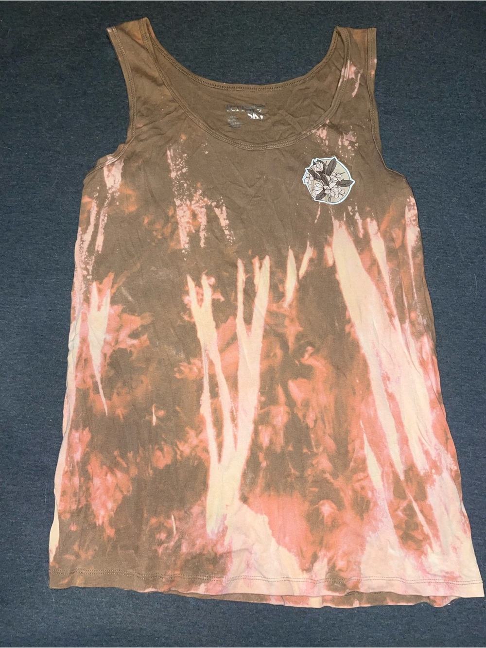 Terra & sky Brown and Pink Tie-Dye Tank Top with chest flowers size 0XL